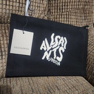 AllSaints Izzy Orlando Clutch Bag 12x8in Black Recycled Polyester Knit